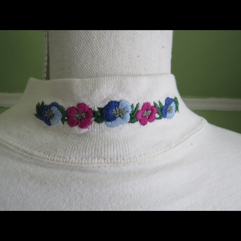 LL Bean Long Sleeve Cotton Shirt Floral Turtleneck